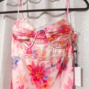 Pink Floral Maxi Dress with Structured Cups and Sweetheart Neckline